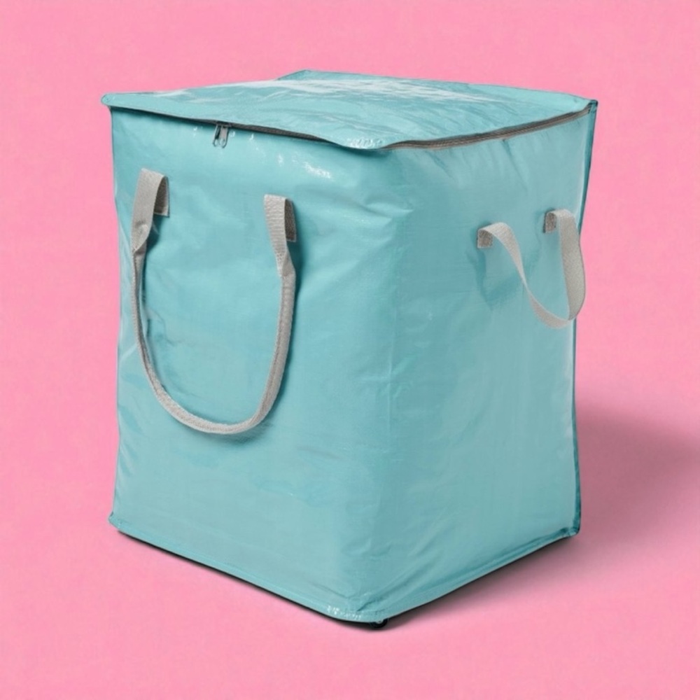 Aqua Utility Storage Tote with Zipper Lid